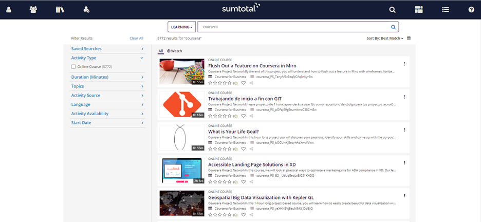 Search for Coursera Content in SumTotal